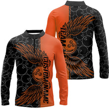 Load image into Gallery viewer, Black And Orange Custom Bowling Ball And Wings Bowling Shirts For Men, Bowling Team Uniform IPHW7930