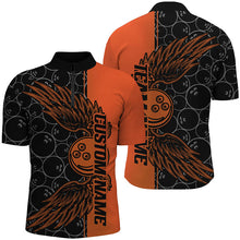 Load image into Gallery viewer, Black And Orange Custom Bowling Ball And Wings Bowling Shirts For Men, Bowling Team Uniform IPHW7930