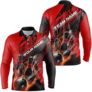 Black And Red Custom Flame Bowling Shirts For Men, Unisex Fire Bowling Team Shirt Bowler Outfit IPHW7939