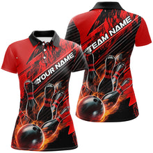 Load image into Gallery viewer, Black And Red Custom Flame Bowling Shirts For Women, Fire Bowling Team Shirt Bowler Outfit IPHW7939