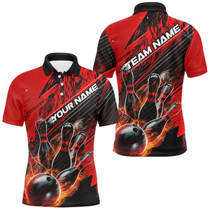 Black And Red Custom Flame Bowling Shirts For Men, Unisex Fire Bowling Team Shirt Bowler Outfit IPHW7939