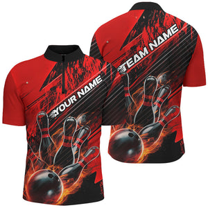 Black And Red Custom Flame Bowling Shirts For Men, Unisex Fire Bowling Team Shirt Bowler Outfit IPHW7939