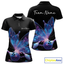 Load image into Gallery viewer, Custom Blue Galaxy Butterfly Bowling Women Polo Shirts, Ladies Bowling Team Outfit IPHW10241