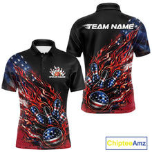 Load image into Gallery viewer, Custom Patriotic Flame Bowling Shirts, American US Flag Bowling Team Jerseys Freedom 4Th Of July Bowling Shirt IPHW10432