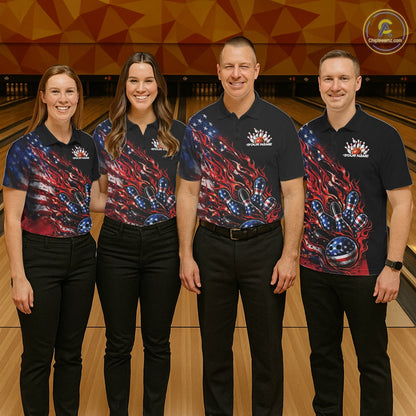 Custom Patriotic Flame Bowling Shirts, American US Flag Bowling Team Jerseys Freedom 4Th Of July Bowling Shirt IPHW10432