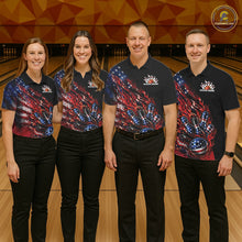 Load image into Gallery viewer, Custom Patriotic Flame Bowling Shirts, American US Flag Bowling Team Jerseys Freedom 4Th Of July Bowling Shirt IPHW10432