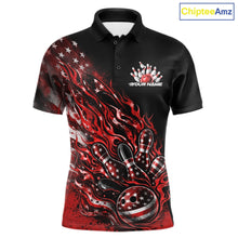 Load image into Gallery viewer, Custom Patriotic Red Flame Bowling Shirts, US Flag Bowling Team Jerseys Freedom 4Th Of July Bowling Shirt IPHW10433