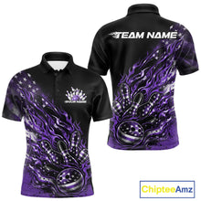 Load image into Gallery viewer, Custom Patriotic Purple Flame Bowling Shirts, US Flag Bowling Team Jerseys Freedom 4Th Of July Bowling Shirt IPHW10434