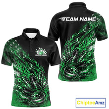 Load image into Gallery viewer, Custom Patriotic Green Flame Bowling Shirts, US Flag Bowling Team Jerseys Freedom 4Th Of July Bowling Shirt IPHW10435