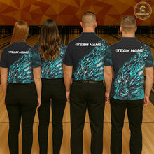 Load image into Gallery viewer, Custom Patriotic Turquoise Blue Flame Bowling Shirts, US Flag Bowling Team Jerseys Freedom Bowling Shirt IPHW10436