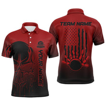 Load image into Gallery viewer, Black And Red Skull Custom Unisex Bowling Team Shirts, American Flag Patriotic Bowling Outfits IPHW6055