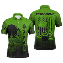 Load image into Gallery viewer, Black And Green Skull Custom Unisex Bowling Team Shirts, American Flag Patriotic Bowling Outfits IPHW6056