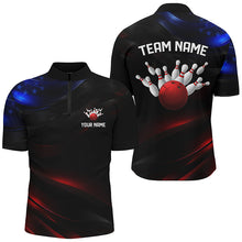 Load image into Gallery viewer, Black, Red And Blue Custom Patriotic Bowling Shirts For Men, Us Bowling League Shirts IPHW7114