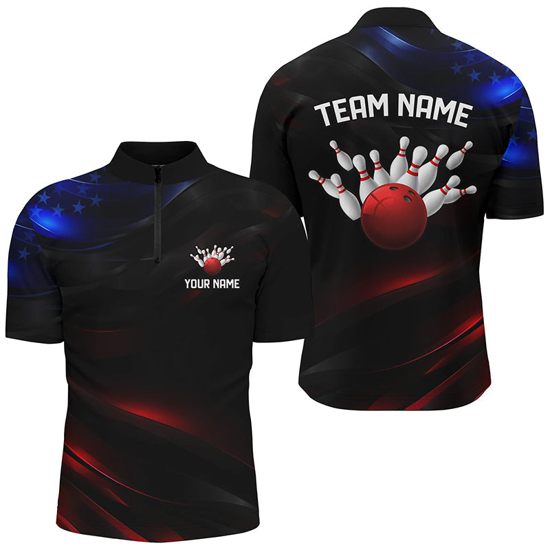 Black, Red And Blue Custom Patriotic Bowling Shirts For Men, Us Bowling League Shirts IPHW7114