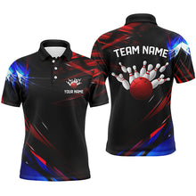 Load image into Gallery viewer, Black, Red And Blue Custom Patriotic Bowling Shirts For Men, Us Bowling League Shirts IPHW7115