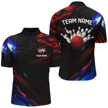 Load image into Gallery viewer, Black, Red And Blue Custom Patriotic Bowling Shirts For Men, Us Bowling League Shirts IPHW7115
