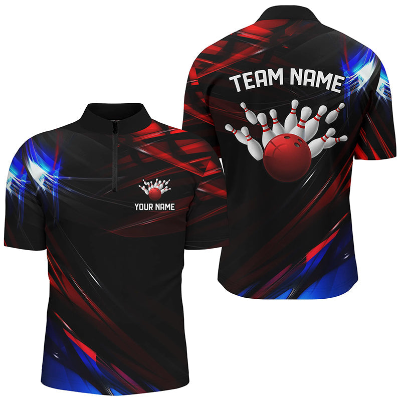 Black, Red And Blue Custom Patriotic Bowling Shirts For Men, Us Bowling League Shirts IPHW7115