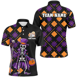 Custom Funny Halloween Skull Bowling Shirts For Men, Halloween Argyle Pattern Bowling Outfits IPHW7123