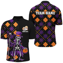 Load image into Gallery viewer, Custom Funny Halloween Skull Bowling Shirts For Men, Halloween Argyle Pattern Bowling Outfits IPHW7123