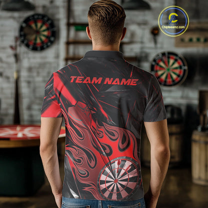 Custom Black And Red Flame Dartboard Dart Polo Shirts For Men, Dart Players Outfits IPHW9688