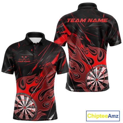 Custom Black And Red Flame Dartboard Dart Polo Shirts For Men, Dart Players Outfits IPHW9688