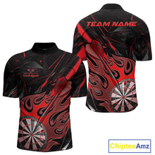 Load image into Gallery viewer, Custom Black And Red Flame Dartboard Dart Quarter-Zip Shirts For Men, Dart Players Outfits IPHW9688