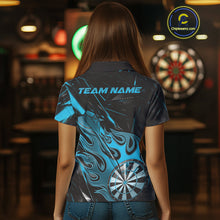 Load image into Gallery viewer, Custom Black And Blue Flame Dartboard Dart Polo Shirts For Women, Dart Players Outfits IPHW9689