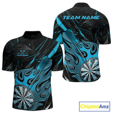 Load image into Gallery viewer, Custom Black And Blue Flame Dartboard Dart Quarter-Zip Shirts For Men, Dart Players Outfits IPHW9689