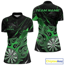 Load image into Gallery viewer, Custom Black And Green Flame Dartboard Dart Women Quarter-Zip Shirt, Dart Players Outfits IPHW9690
