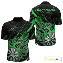 Load image into Gallery viewer, Custom Black And Green Flame Dartboard Dart Quarter-Zip Shirts For Men, Dart Players Outfits IPHW9690