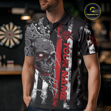 Load image into Gallery viewer, Custom Red Line American Flag Patriotic Skull Dart Men Polo Shirts, Halloween Dart Outfit IPHW9691