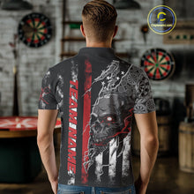 Load image into Gallery viewer, Custom Red Line American Flag Patriotic Skull Dart Men Polo Shirts, Halloween Dart Outfit IPHW9691