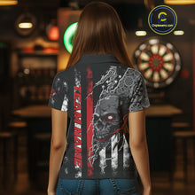 Load image into Gallery viewer, Custom Red Line American Flag Patriotic Skull Dart Women Polo Shirt, Halloween Outfit IPHW9691