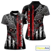 Load image into Gallery viewer, Custom Red Line American Flag Patriotic Skull Dart Women Polo Shirt, Halloween Outfit IPHW9691