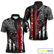 Load image into Gallery viewer, Custom Red Line American Flag Patriotic Skull Dart Men Polo Shirts, Halloween Dart Outfit IPHW9691