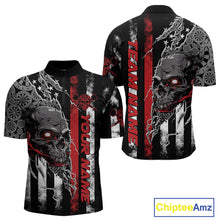 Load image into Gallery viewer, Custom Red Line American Flag Patriotic Skull Dart Men Quarter-Zip Shirts, Halloween Dart Outfit IPHW9691
