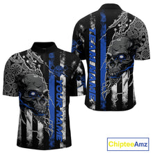 Load image into Gallery viewer, Custom Blue Line American Flag Patriotic Skull Dart Men Quarter-Zip Shirts, Halloween Dart Outfit IPHW9692