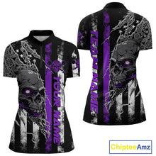 Load image into Gallery viewer, Custom Purple Line US Flag Patriotic Skull Dart Women Quarter-Zip Shirt, Halloween Outfit IPHW9693