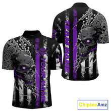 Load image into Gallery viewer, Custom Purple Line American Flag Patriotic Skull Dart Men Quarter-Zip Shirt, Halloween Outfit IPHW9693