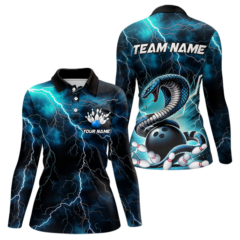 Blue Thunder Lightning Custom Cobra Snake Bowling Women Long Sleeve Polo Shirts, Team Shirt IPHW7423