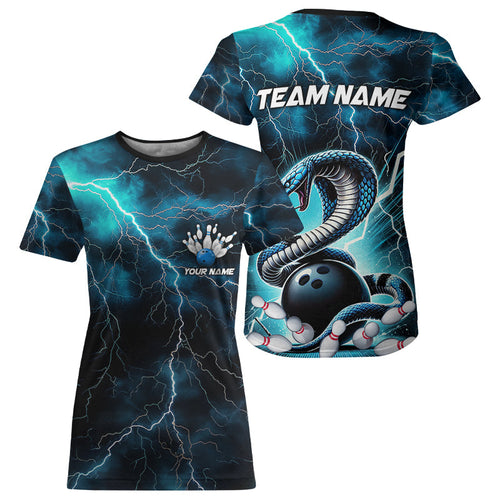 Blue Thunder Lightning Custom Cobra Snake Bowling Women T-Shirts Shirts, Bowling Team IPHW7423