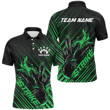 Load image into Gallery viewer, Custom Black And Green Flame Bowling Shirts For Men, Strike Bowling Team Shirts Outfit Bowling IPHW7425