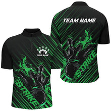 Load image into Gallery viewer, Custom Black And Green Flame Bowling Shirts For Men, Strike Bowling Team Shirts Outfit Bowling IPHW7425