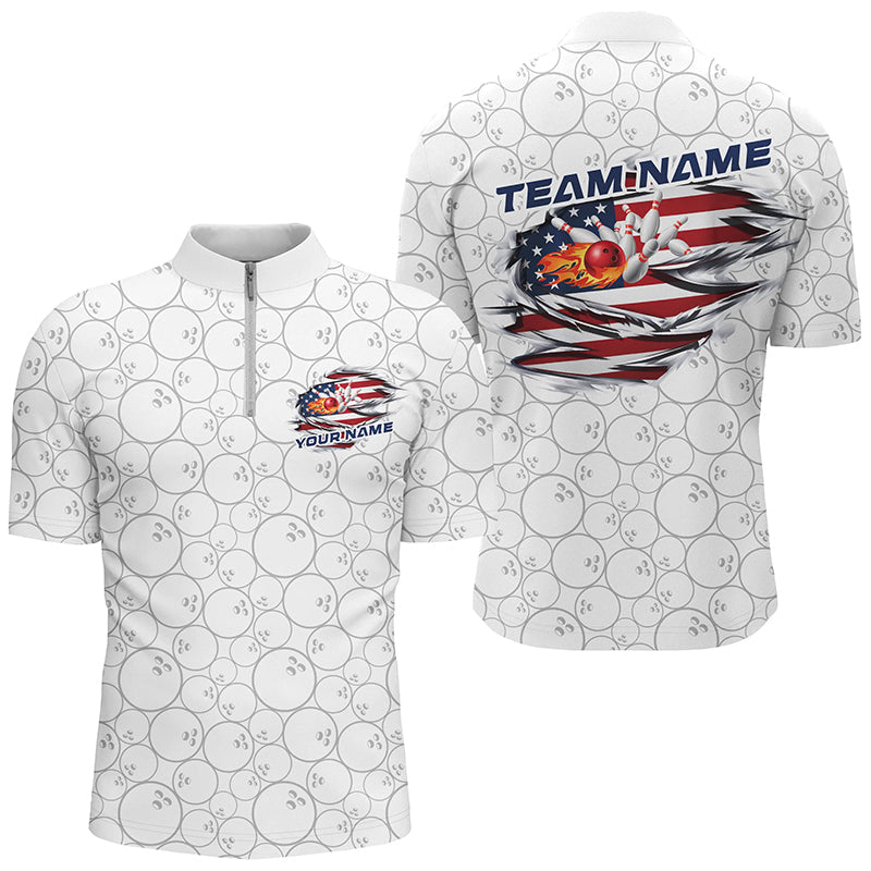 Custom Patriotic Flame Bowling Shirts, American Flag Bowling Team Shirt Bowling Jerseys IPHW7434