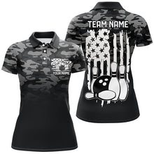 Load image into Gallery viewer, Gray Camo Custom Patriotic Bowling Team Shirts For Women, US Bowling League Shirt IPHW7435