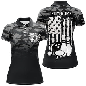 Gray Camo Custom Patriotic Bowling Team Shirts For Women, US Bowling League Shirt IPHW7435