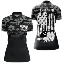 Load image into Gallery viewer, Gray Camo Custom Patriotic Bowling Team Shirts For Women, US Bowling League Shirt IPHW7435