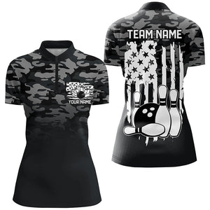 Gray Camo Custom Patriotic Bowling Team Shirts For Women, US Bowling League Shirt IPHW7435