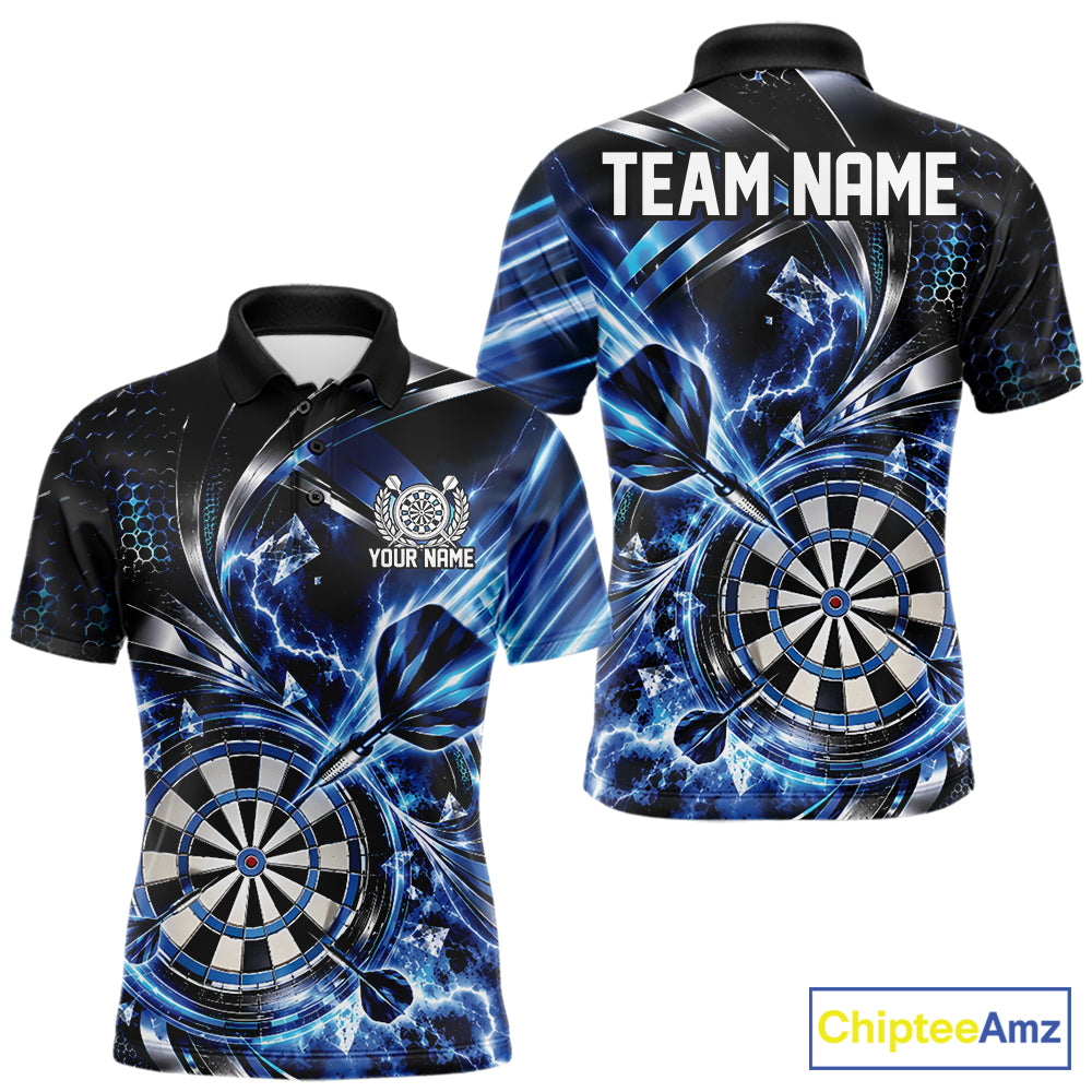 Black And Blue Thunder Lightning Custom Dart Team Men Polo Shirt With Name IPHW12579
