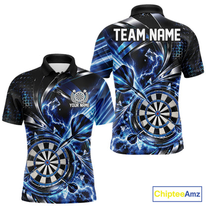 Black And Blue Thunder Lightning Custom Dart Team Men Polo Shirt With Name IPHW12579